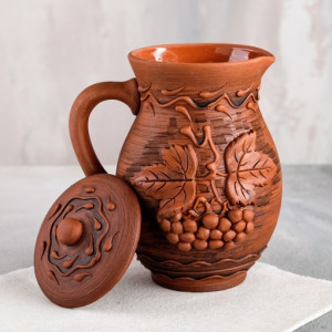 Кувшин с крышкой "Виноград" 1л красная глина, лепка, глазурь 1165865 Кувшин с крышкой "Виноград" 1л красная глина, лепка, глазурь 1165865
