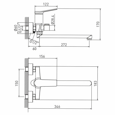 Смеситель для ванны и умывальника Mixline Unito ML24-02 